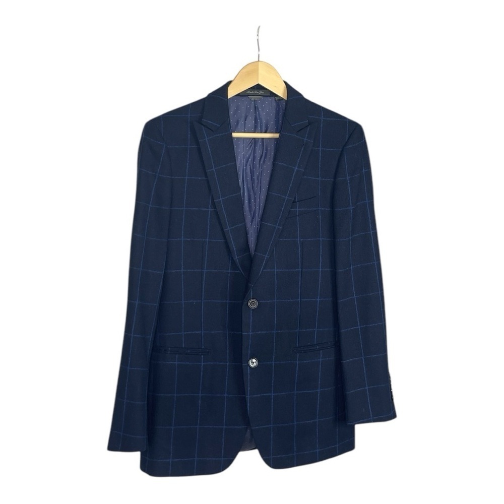Indochino Wool Custom Men's Navy Checkered Blazer